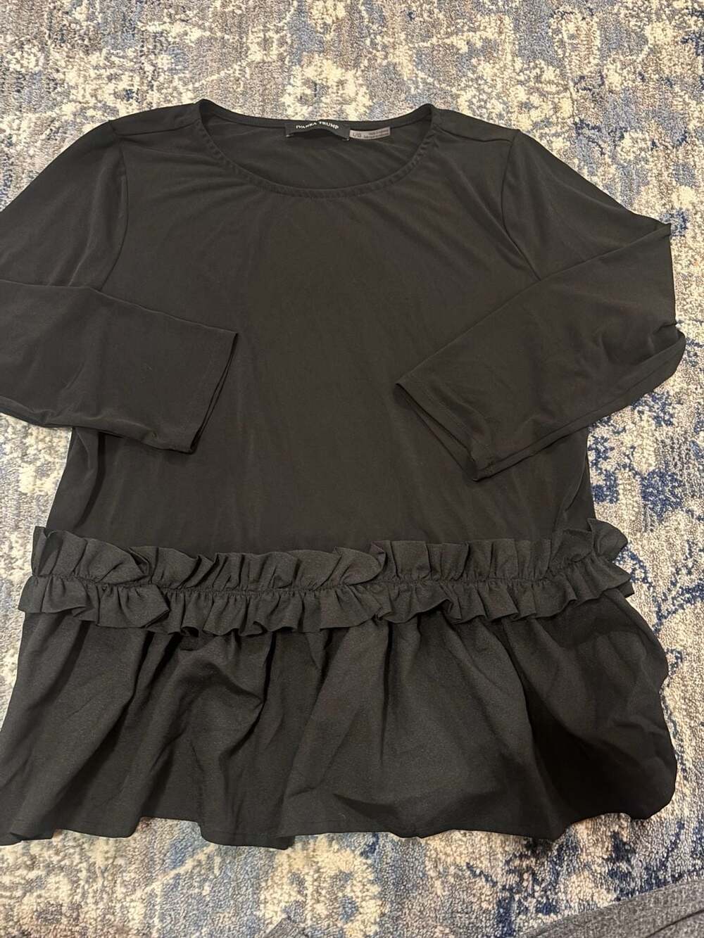 Ivanka Trump Ruffle Hem Top Size L/G Black 3/4 Sleeve